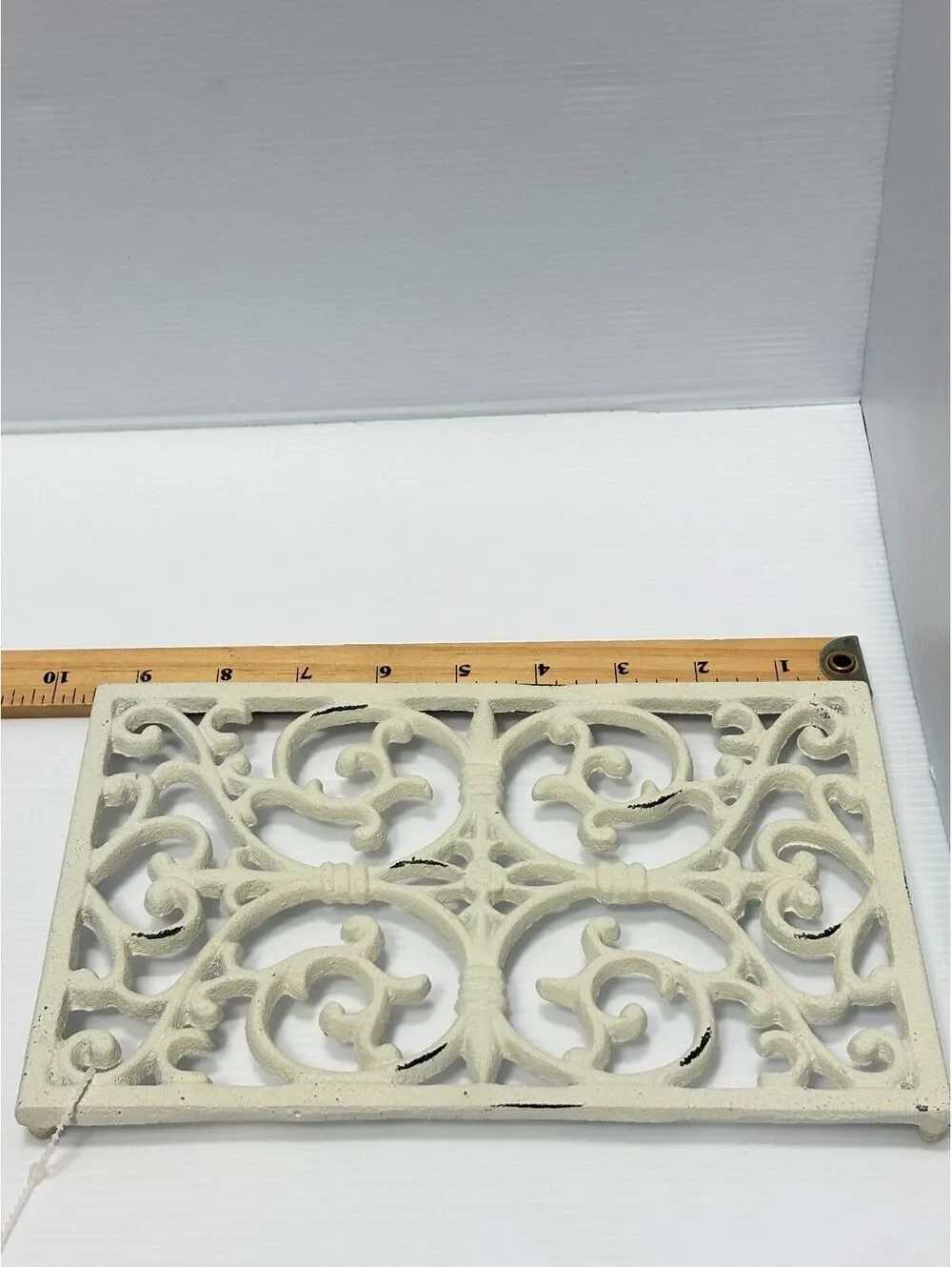 Vintage White Cast Iron Decorative Pot Holder Ornate Scrollwork Decor